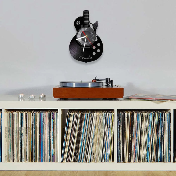 Chitarra acustica Wall Art orologio da parete strumento musicale Home Interior Wall Decor vinile Record orologio da parete Rock n Roll regalo musicale