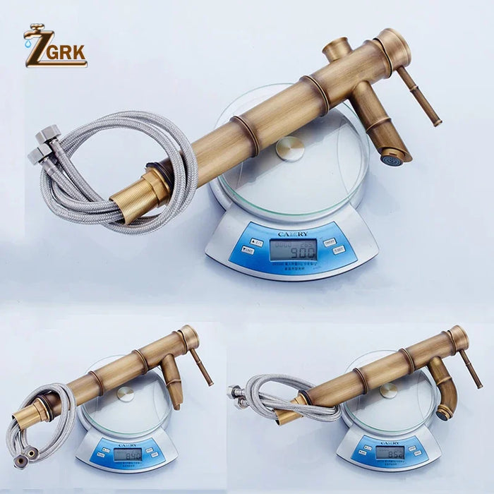 ZGRK Rubinetto per bagno Rubinetti per lavabo in ottone Rubinetto di lusso Alto bambù Acqua calda fredda con due tubi Rubinetti per WC da giardino esterno per cucina