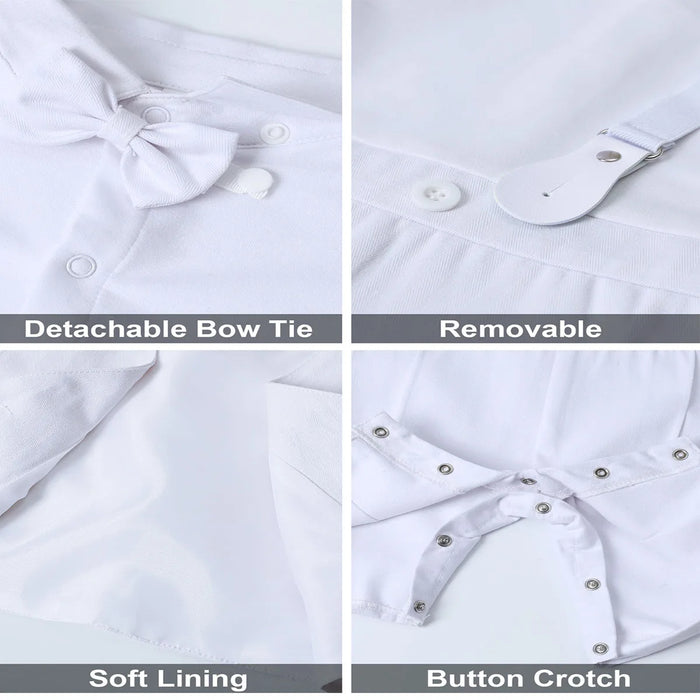 Baby Boys Battesimo Outfit Infantile Matrimonio Gentleman Set Battesimo Abito formale per festa di compleanno Reggicalze Papillon Pagliaccetto