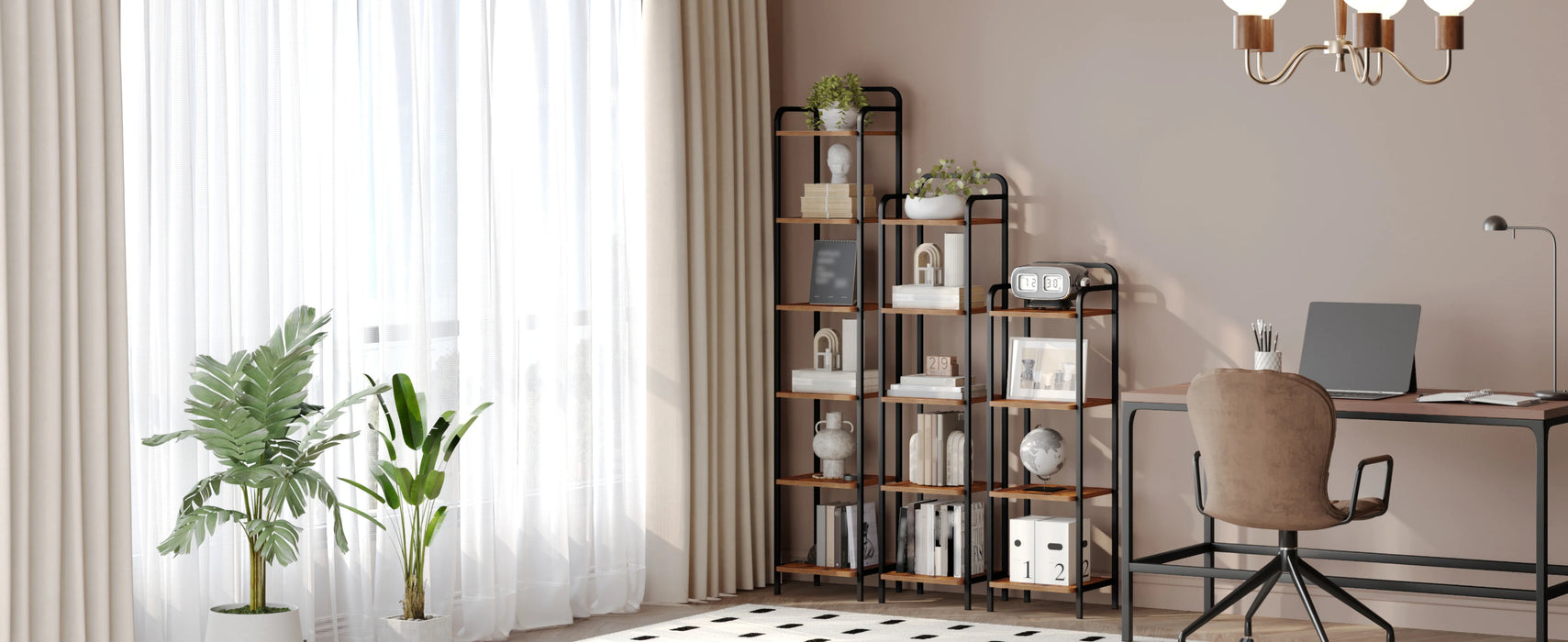 Libreria, Scaffale, Scaffale Autoportante, Libreria Sottile, Scaffale Angolare Industriale, Scaffale Sottile per Ufficio Domestico, Soggiorno, Camera da Letto