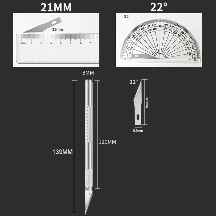 Kit di strumenti per coltelli da bisturi in metallo antiscivolo Coltelli artigianali per incisione + 5 lame per telefono cellulare PCB Utensili manuali per riparazione fai-da-te