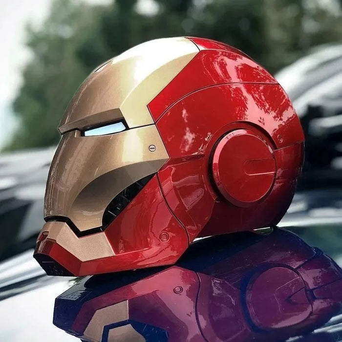 Casco Iron Man MK Jarvis cappa con apertura e chiusura automatica indossabile, cappuccio luminoso deformabile, giocattolo con braccio meccanico