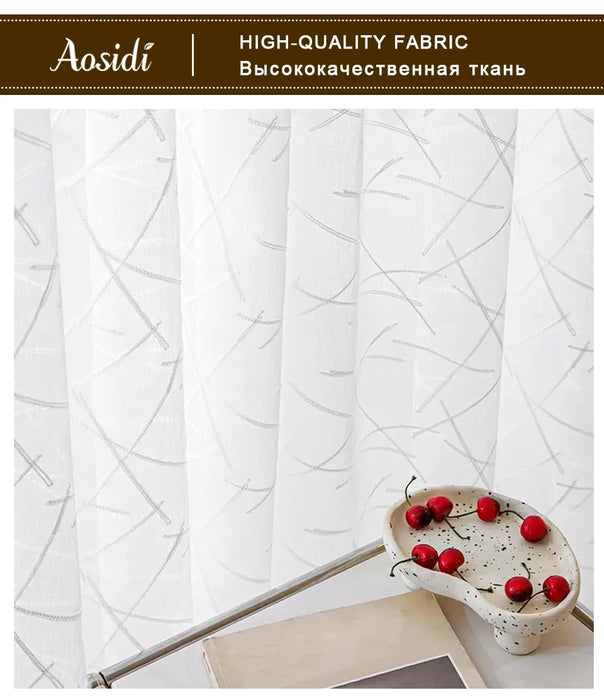 Nuove tende in tulle con ricamo bianco geometrico per il soggiorno Tenda trasparente moderna per finestra della camera da letto Voile cieco Dimensioni personalizzate