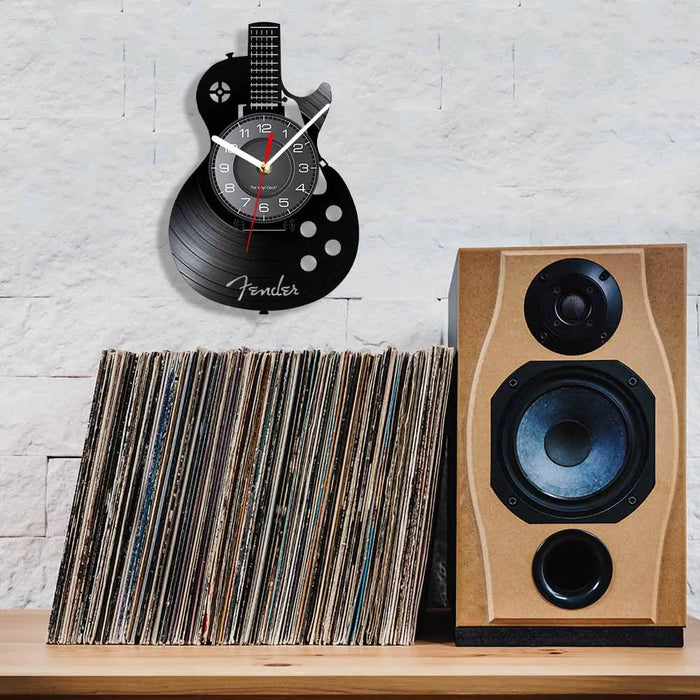 Chitarra acustica Wall Art orologio da parete strumento musicale Home Interior Wall Decor vinile Record orologio da parete Rock n Roll regalo musicale
