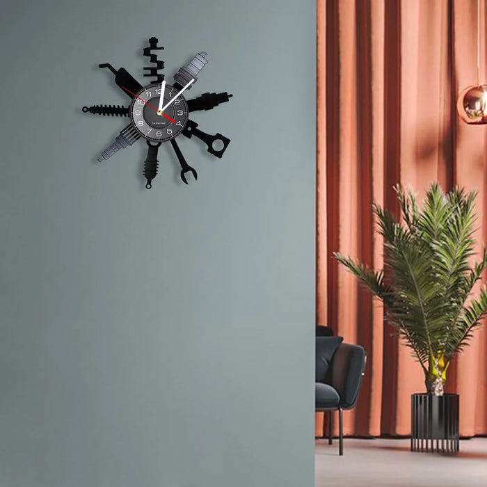 Negozio di riparazione Auto Wall Sign decorativo moderno orologio da parete Auto servizio meccanico officina vinile Record Clock Garage riparatore regalo