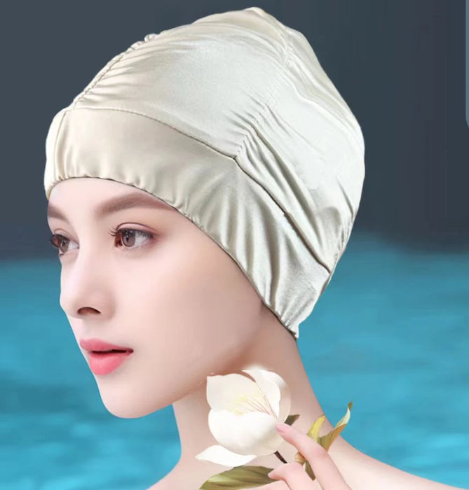 Cuffia da nuoto per capelli lunghi da donna sexy da donna, cappello elasticizzato, drappeggio, cuffia da bagno, drappeggio, sport elasticizzato, piega al mare