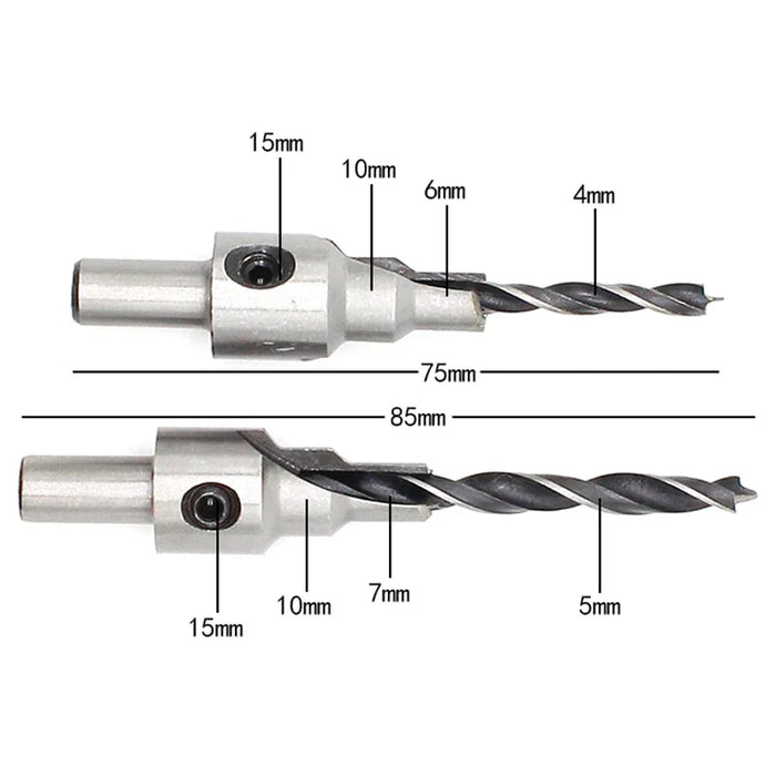 2pc Svasatura Foratura 3 Passi Pilot Drill Bits Set Alesatore Vite di Legno Finestra Cerniera Foro Seghe Smusso 4 6 5 7 millimetri passi 8 millimetri Shank