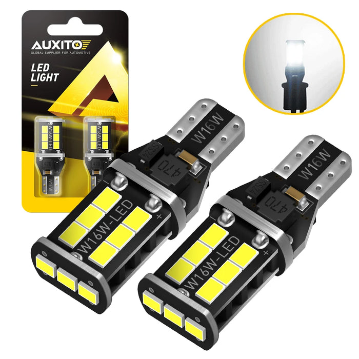AUXITO 2PCS T15 W16W LED Canbus No Error Lampadine 2835 SMD Backup Reverse Light 921 912 Lampadina Auto Lampada di retromarcia Xenon 6000K Bianco