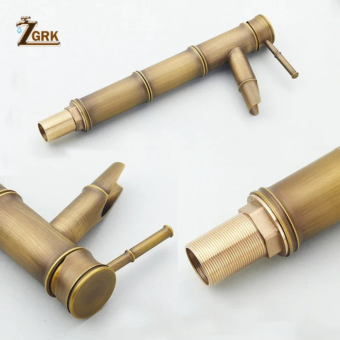 ZGRK Rubinetto per bagno Rubinetti per lavabo in ottone Rubinetto di lusso Alto bambù Acqua calda fredda con due tubi Rubinetti per WC da giardino esterno per cucina