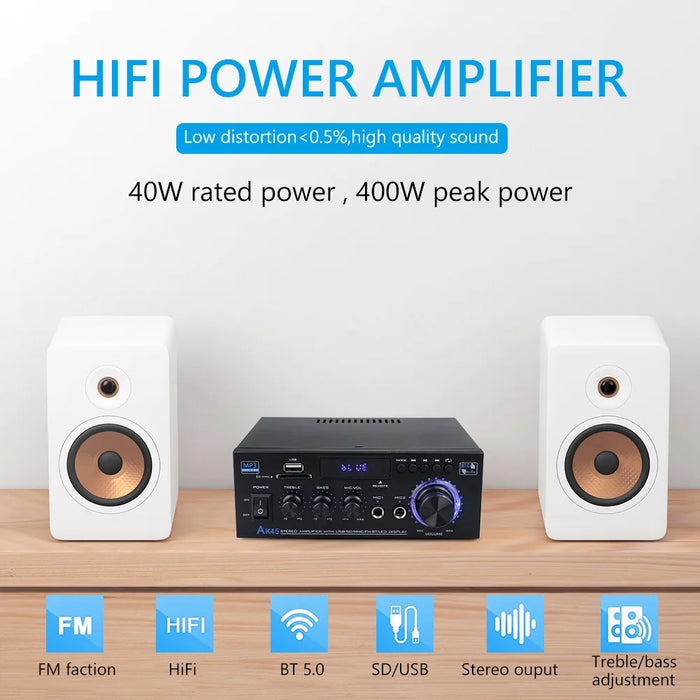 G919H AK45 Bluetooth 5.0 amplificatore Audio 2.0CH amplificatori di potenza Subwoofer amplificatore Audio hi-fi ricevitore amplificatore Stereo FM USB