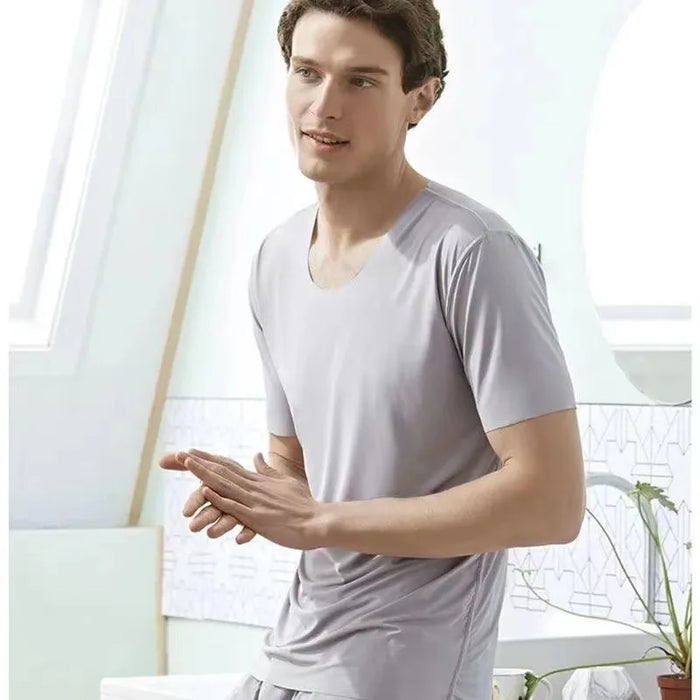 Pigiama da uomo in due pezzi di seta di ghiaccio estivo da uomo sottile modale pigiama a maniche corte Homewear pigiama da uomo di grandi dimensioni Homewear Set