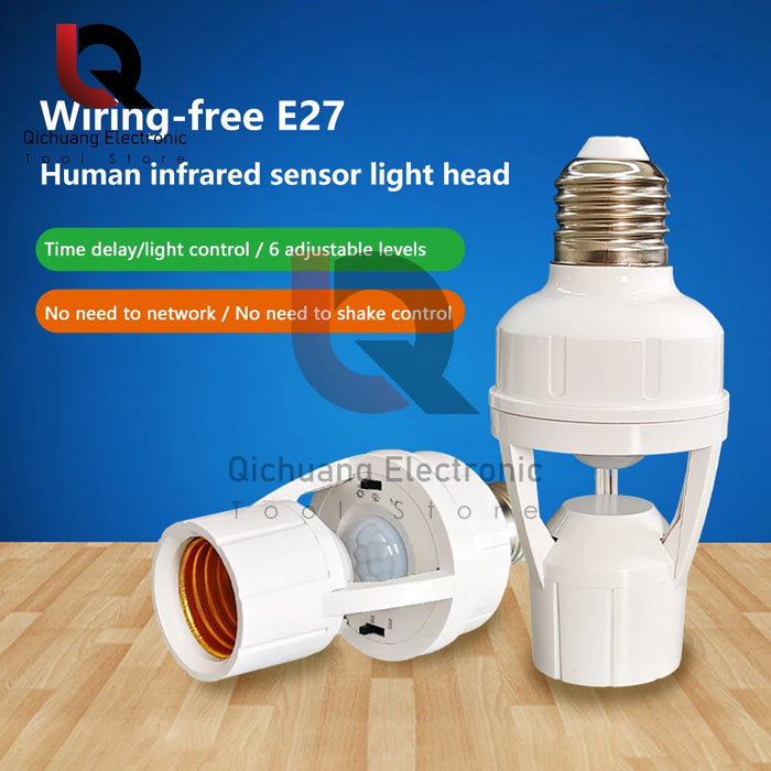 PIR Human Induction Motion Sensor LED Night Lamp Socket Base E27 portalampada AC 100-240V sensore di presenza umana testa della luce