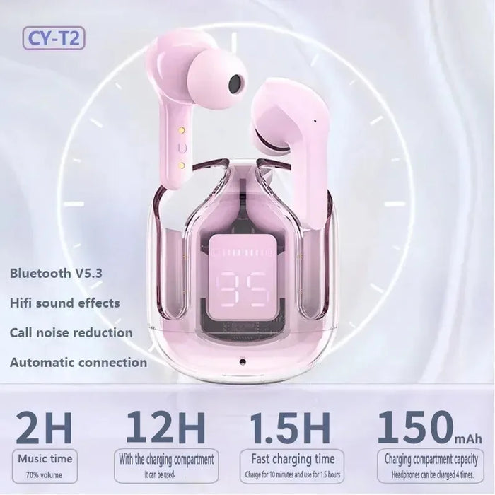 Auricolare Bluetooth Wireless T2 originale cuffie HIFI trasparenti LED Power Display digitale auricolari audio Stereo per Xiaomi