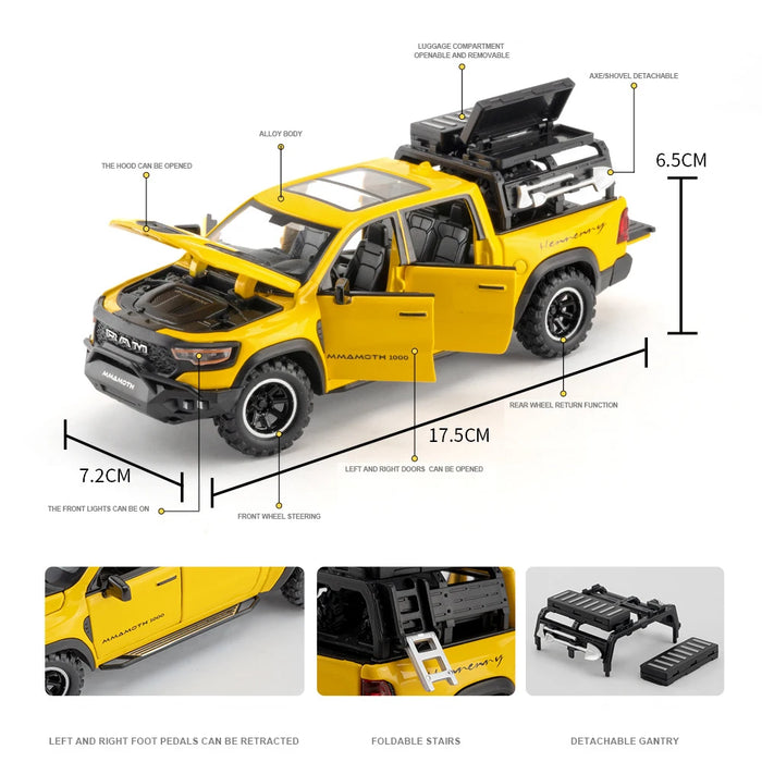 1:32 Dodge RAM 1000 TRX Mammoth Picku Modello di auto in lega Suono e luce Tirare indietro Giocattolo per bambini da collezione Regalo di compleanno