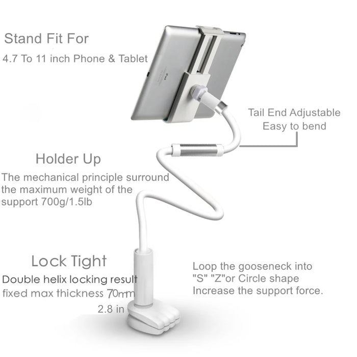 Supporto flessibile per tablet con braccio lungo per scrivania da letto Supporto per tablet per telefono da 5-11 '' per Xiaomi Huawei Samsung Teclast Supporto per linguetta per iPad