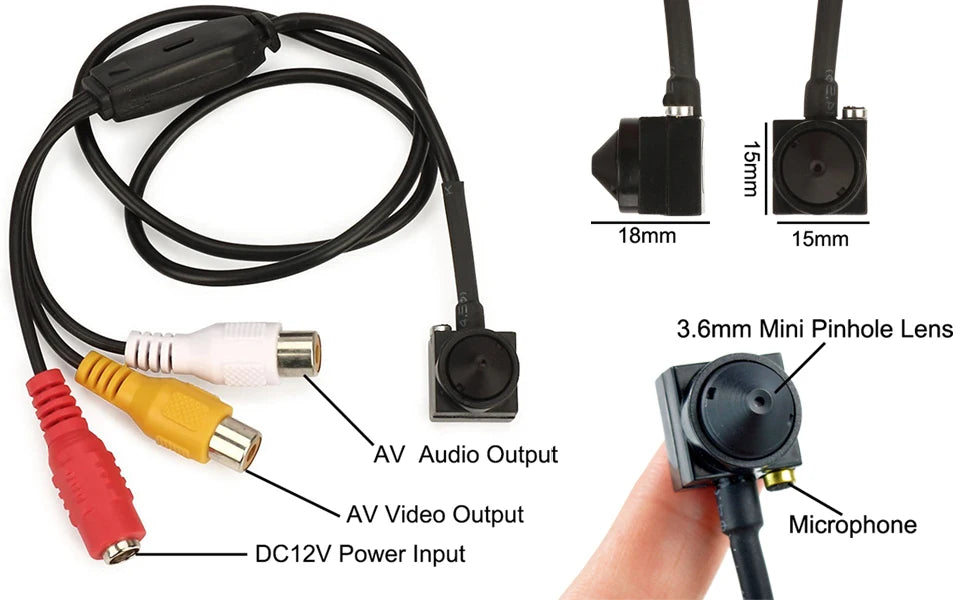 Uvusee CCTV 1/3 CCD 1000TVL Mini telecamera di sorveglianza di sicurezza HD ad angolo più ampio da 3,7 mm con microfono audio