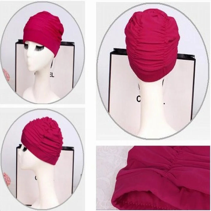 Cuffia da nuoto per capelli lunghi da donna sexy da donna, cappello elasticizzato, drappeggio, cuffia da bagno, drappeggio, sport elasticizzato, piega al mare