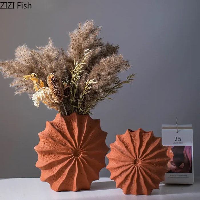 Minimalismo vaso in ceramica a forma di conchiglia vasi floreali idroponici vasi di fiori di conchiglia arancione disposizione dei fiori decorazione della scrivania