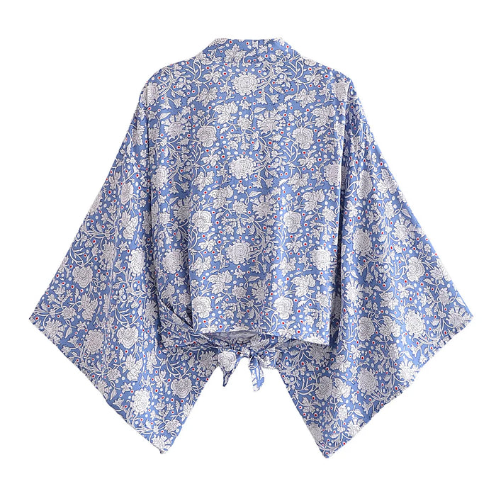 Boho Vintage stampa floreale spiaggia estate Kimono corto donna moda donna Casual scollo a V maniche a pipistrello bohémien Cover-up