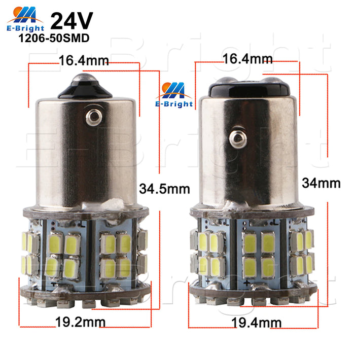 10PCS 24V P21W 1156 BA15S 1157 P21/5W 1206 50 SMD bianco rosso ambra Led auto camion Backup coda indicatore di direzione indicatore di parcheggio
