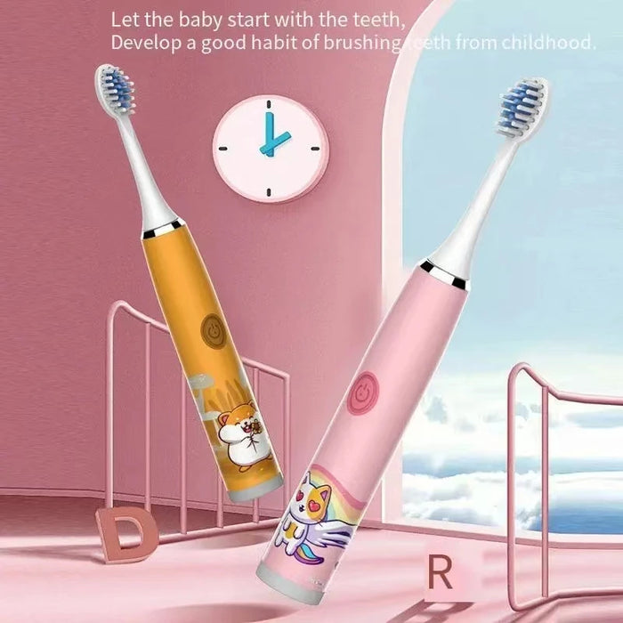 Bambini puliti spazzolino elettrico Cartoon Kids con testina di ricambio ultrasuoni IPX7 spazzolino sonico ricaricabile impermeabile