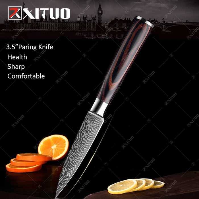 Set di coltelli da cucina premium Coltello da chef giapponese affilato Coltello Santoku con motivo damasco laser Mannaia da taglio molto veloce 1-10 pezzi