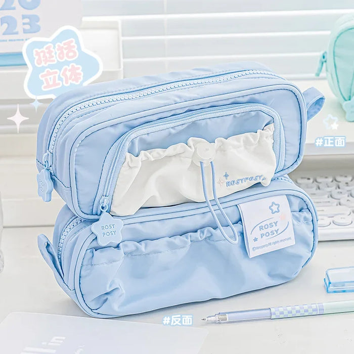 Astuccio creativo blu/rosa portapenne portatile di grande capacità carino per ragazze accessori per la scuola organizzatore forniture di cancelleria