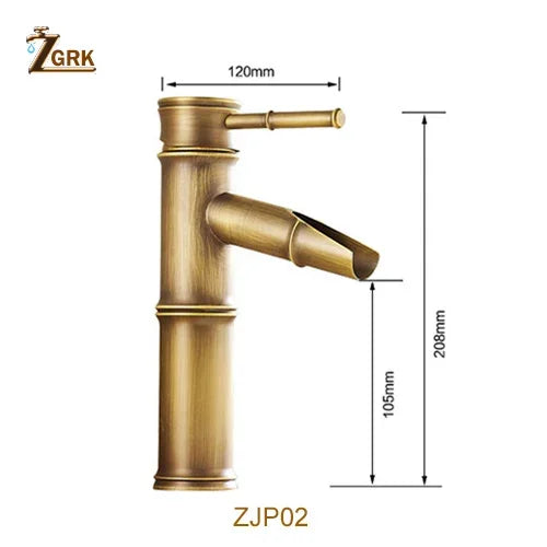 ZGRK Rubinetto per bagno Rubinetti per lavabo in ottone Rubinetto di lusso Alto bambù Acqua calda fredda con due tubi Rubinetti per WC da giardino esterno per cucina