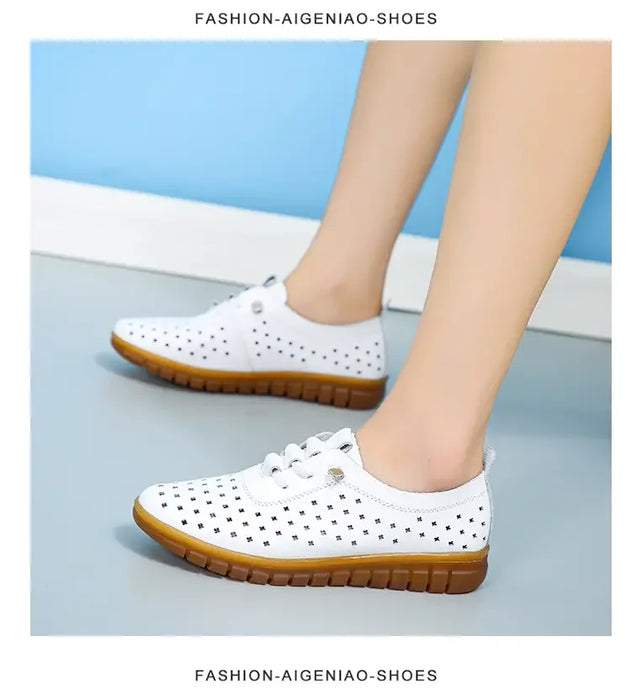 Mocassini estivi in vera pelle Scarpe casual da donna Mocassini Calzature da donna con punta morbida Scarpe basse da donna bianche