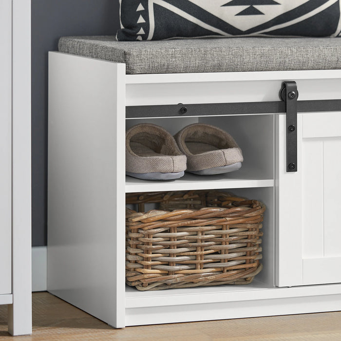 SoBuy FSR133-W Panca per scarpe con sedile con panca portaoggetti con ante scorrevoli Scarpiera scarpiera