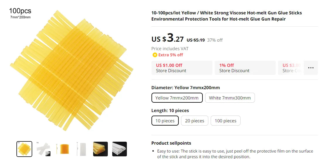 10-100 pz/lotto 7mm / 11mm Trasparente Hot-melt Pistola Colla Stick per Pistola di Calore Pistola Adesivo Strumenti FAI DA TE Riparazione accessori in lega