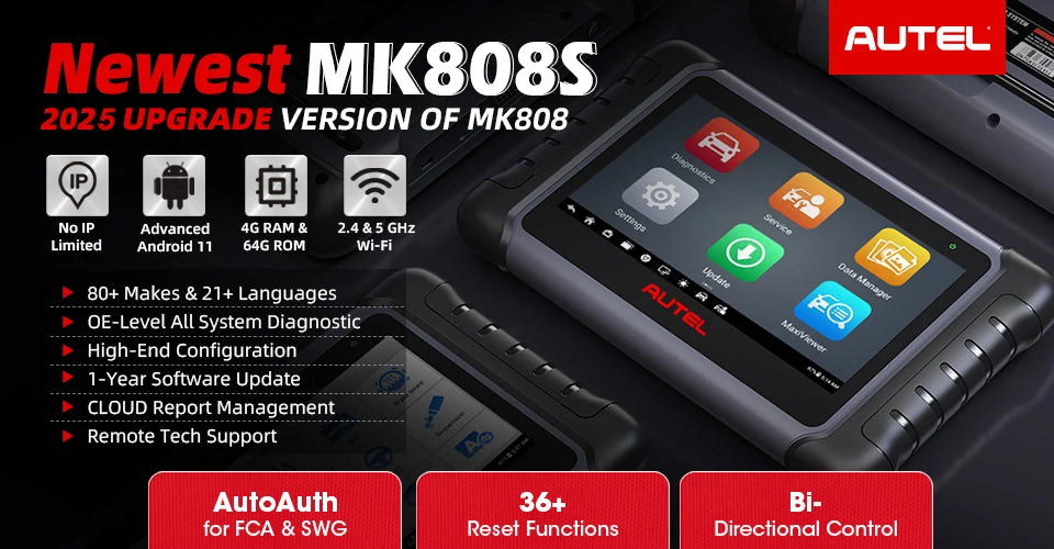 Autel MaxiCOM MK808S OBD2 Scanner Automotivo Strumento diagnostico per auto OBD 2 Scanner Test attivo Lettore di codici Strumento di codifica chiave