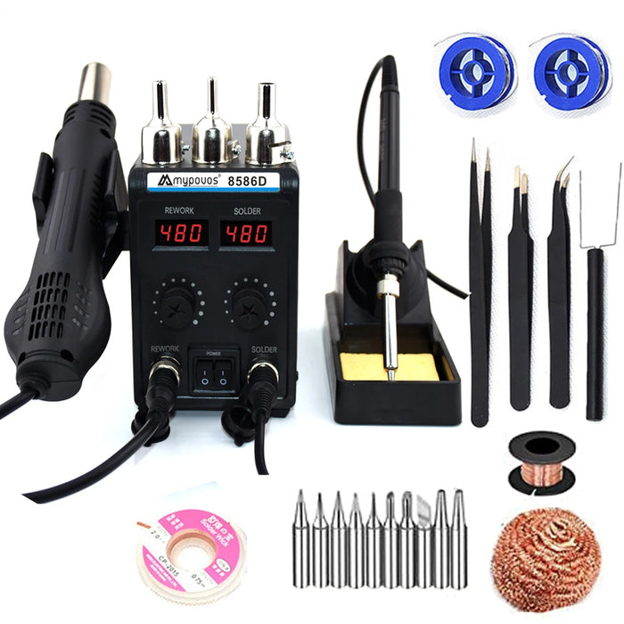 Stazione di saldatura 750W 8586D 2 IN 1 pistola ad aria calda LCD doppio Display digitale saldatore elettrico stazione di rilavorazione per saldatura SMD