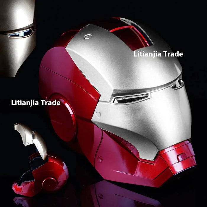 Casco Iron Man MK Jarvis cappa con apertura e chiusura automatica indossabile, cappuccio luminoso deformabile, giocattolo con braccio meccanico