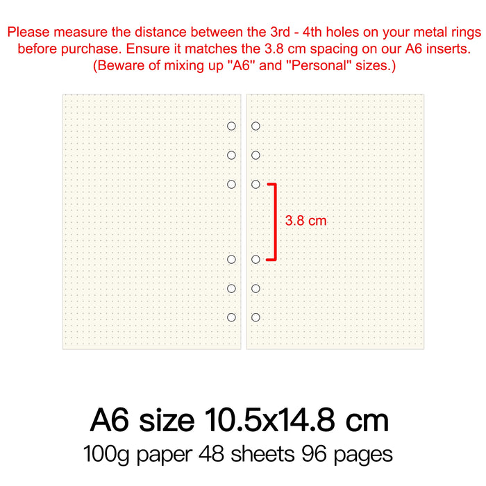 Raccoglitore ad anelli di alta qualità Notebook A5 Personal A6 A7 A8 Dimensioni Inserto Ricariche Sciolto Foglia Spirale Diario Planner Nucleo interno 100g Carta