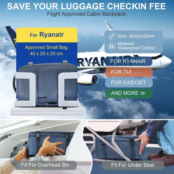 Zaino da viaggio Borsa da cabina Ryanair per aereo a breve distanza 40x20x25 Zaino Donna Uomo Borsa per laptop per scuola per il tempo libero Bagaglio da trasporto