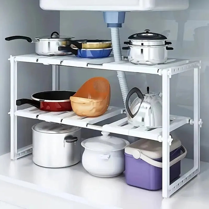Scaffali dell'organizzatore dell'armadio, ripiani impilabili del bancone della cucina, organizzatore e contenitore dell'armadio, organizzatore della dispensa