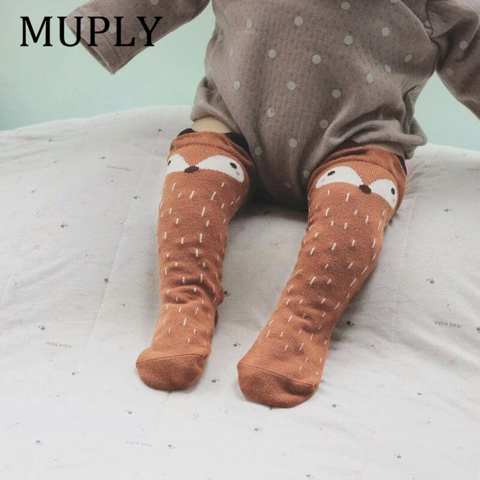 1 paio Unisex Lovely Cute Cartoon Fox Kids baby Socks Knee Girl Boy Baby Toddler Socks animal infant Soft Cotton Socks Leg Warm