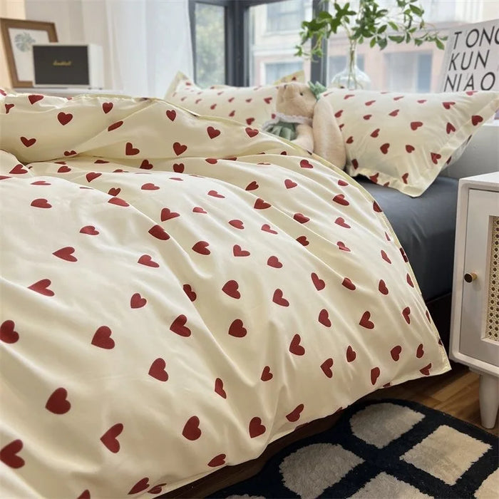 Set biancheria da letto in stile coreano Kid Adult Twin Full Queen Size letto lenzuolo piatto Love Heart Set copripiumino federa biancheria da letto senza riempitivo