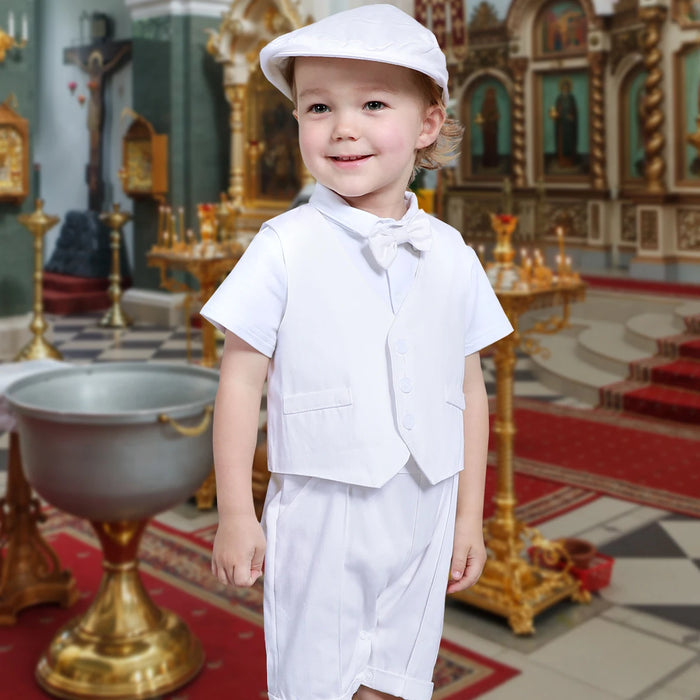 Baby Boys Battesimo Outfit Infantile Matrimonio Gentleman Set Battesimo Abito formale per festa di compleanno Reggicalze Papillon Pagliaccetto