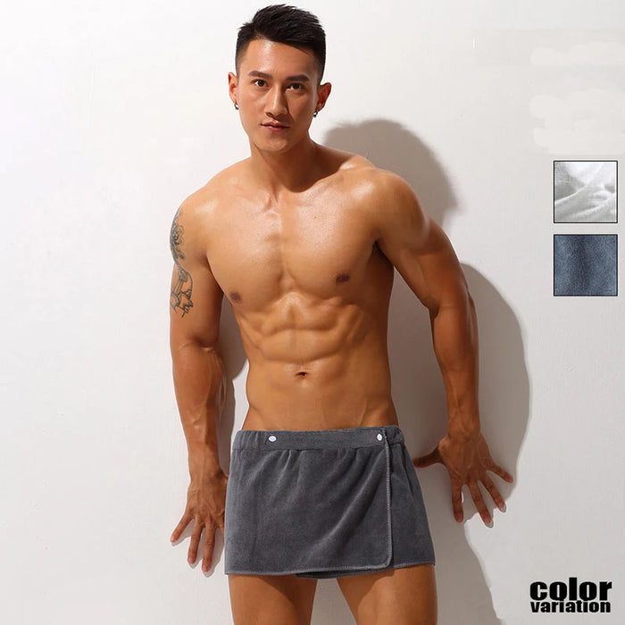 CLEVER-MENMODE Sexy Sleep Bottoms pigiama in microfibra uomo indumenti da notte asciugamano corto pantaloni accappatoio con spacco laterale Culottes morbido e spesso