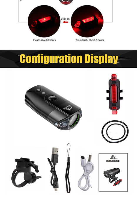 BIKEONO Luce per bicicletta Accessori per bici Faro Fanale posteriore a LED Torcia ricaricabile USB Lanterna da ciclismo MTB per lampada da bicicletta