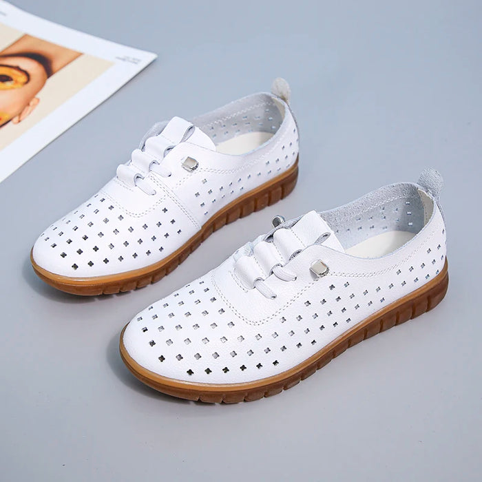 Mocassini estivi in vera pelle Scarpe casual da donna Mocassini Calzature da donna con punta morbida Scarpe basse da donna bianche