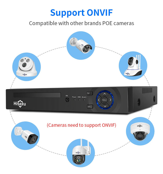 Hiseeu 5MP 3MP 8CH POE NVR Video Audio Record ONVIF CCTV IP Security Surveillance Camera System Kit Set Outdoor House Waterproof