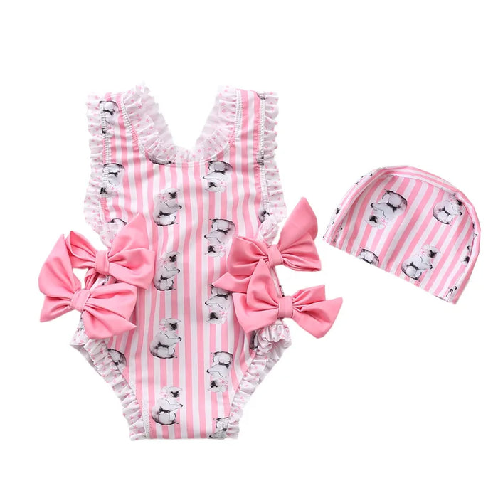 Carino Frutta Forma di Animale Del Bambino di Un pezzo del Costume Da Bagno + Cuffia da nuoto Per Il Bambino Delle Ragazze Dei Ragazzi Del Bambino di Estate Infantile Del Bambino Del Bambino acqua Vestiti di Sport