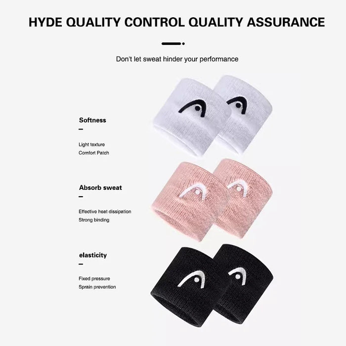 HEAD Tennis Badminton Wristband ricamo Sport Wristband cotone comodo assorbire il sudore che pulisce il polsino antiscivolo