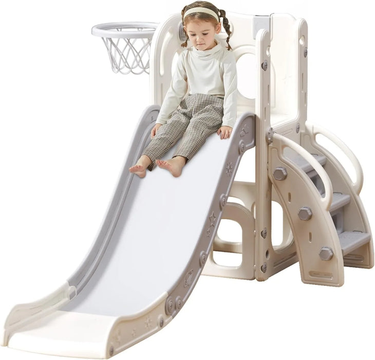 Scivolo per bambini, scivolo multifunzionale per bambini con box, spazio di archiviazione e gradini antiscivolo, pla per interni ed esterni (grigio bianco)