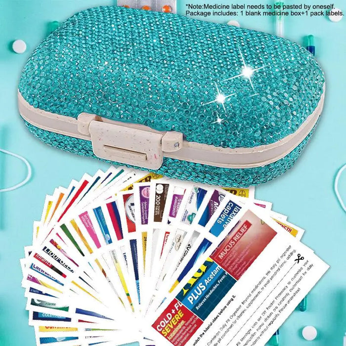 1PC Pill Organizer con 175 etichette medicinali 8 scomparti Travel Essentials portapillole Mini Organizer per farmaci con strass