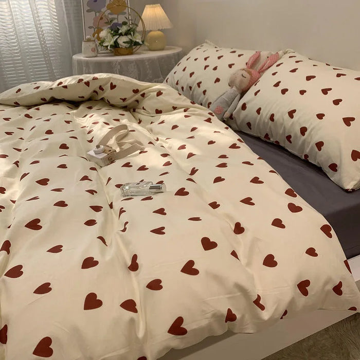 Set biancheria da letto in stile coreano Kid Adult Twin Full Queen Size letto lenzuolo piatto Love Heart Set copripiumino federa biancheria da letto senza riempitivo