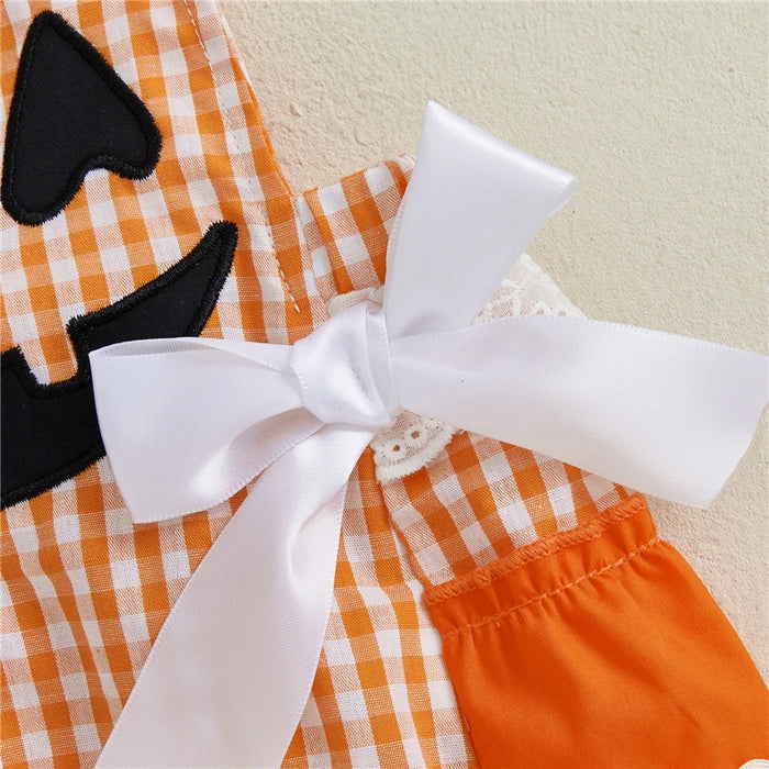 Bambino neonate pagliaccetto di Halloween casual senza maniche collo quadrato zucca plaid stampato tuta moda neonato vestiti appena nati